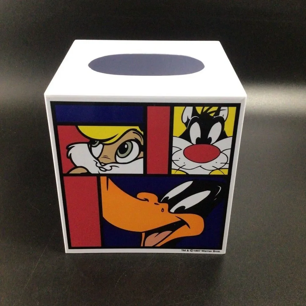 Vintage Looney Tunes Tissue Box Plastic Holder Cover Bugs Taz Retro Cartoon